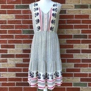 🍀 NWT Lucky Brand Luna Border Print Sleeveless Floral Blue Pink Polka Dot Dress